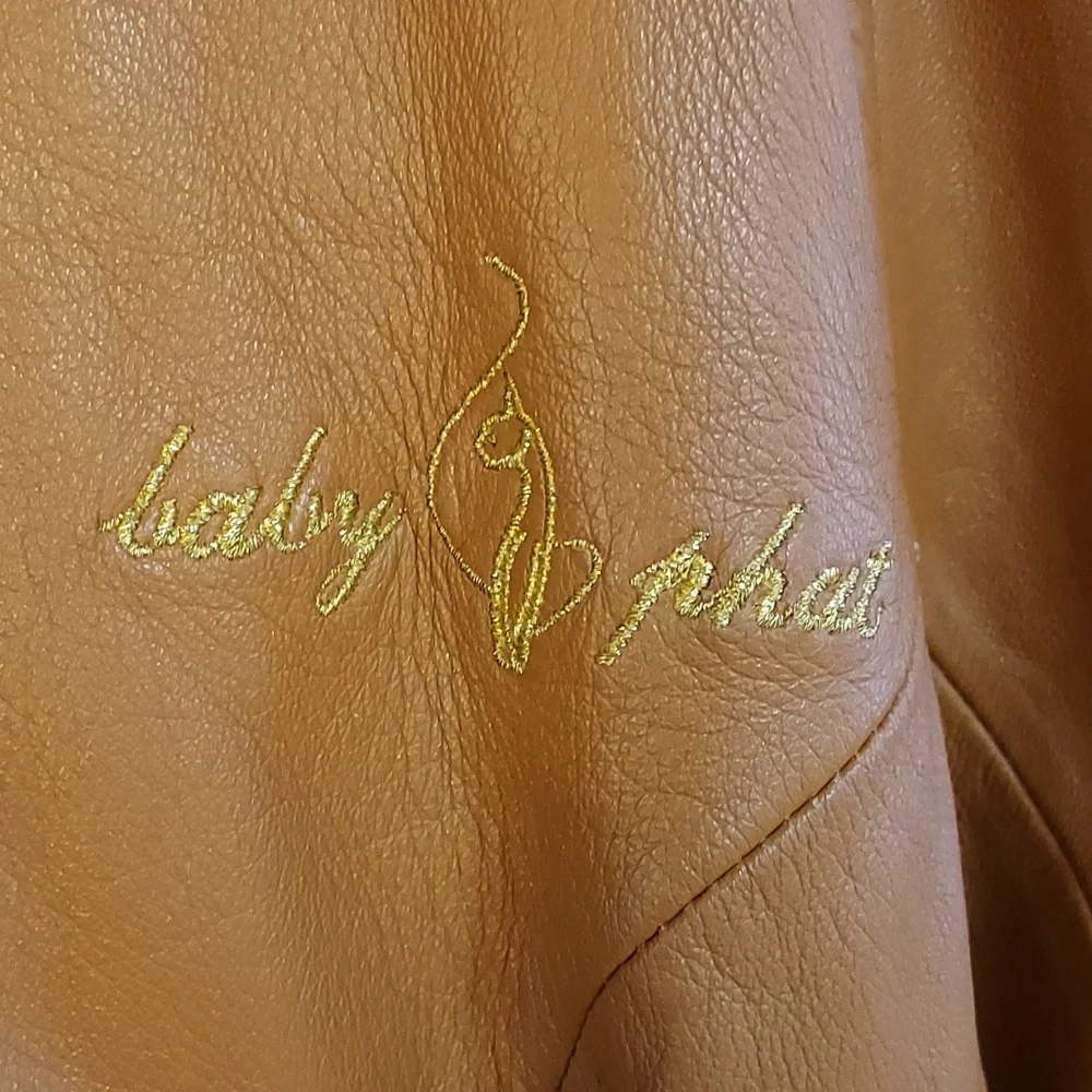Baby Phat Women's Moto Leather Jacket Tan Cream Piping Removable Lining … - Picture 3 of 16